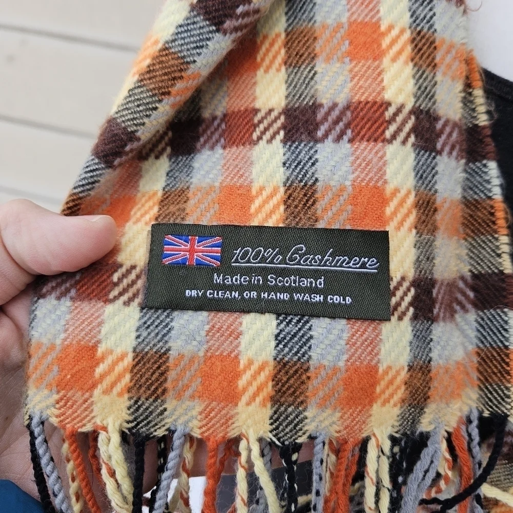 orange plaid cashmere scarf made in Scotland